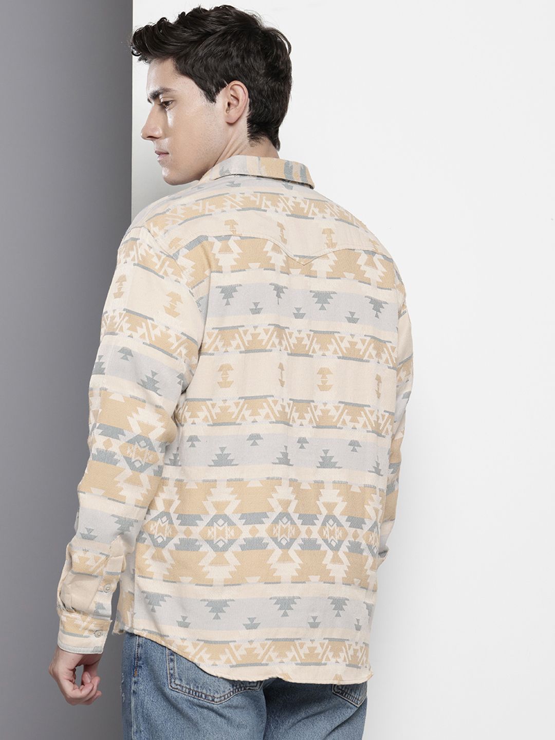 The Indian Garage Co Self-Design Ethnic Drop-Shoulder Sleeves Relaxed Fit Casual Shirt