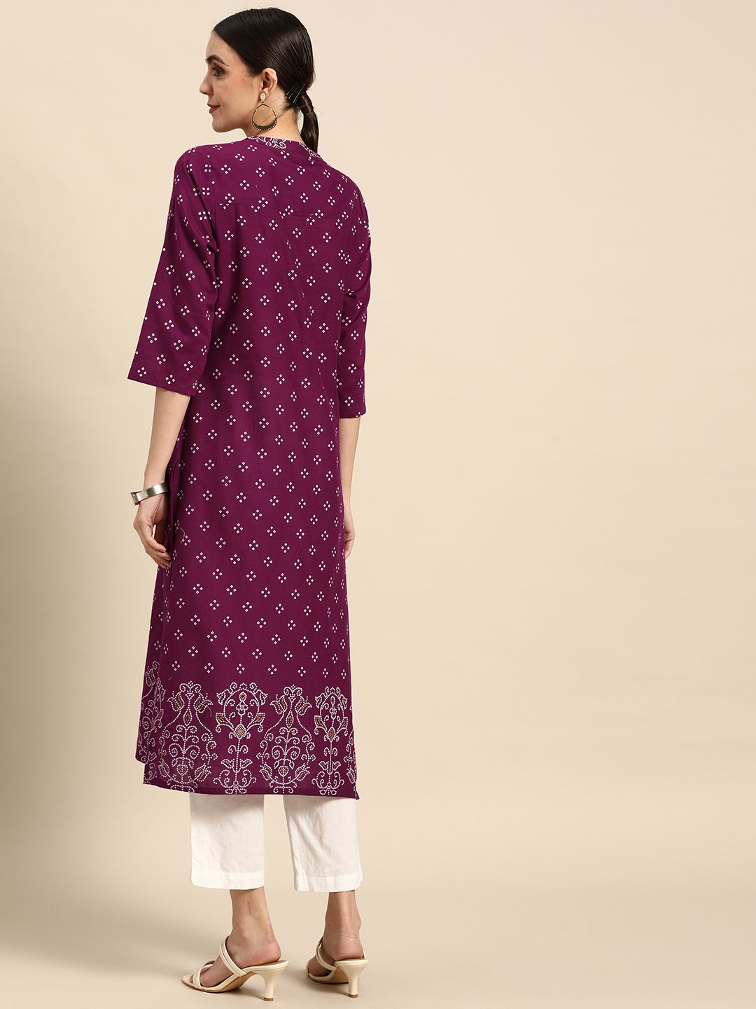 Anouk Women Magenta & White Bandhani Printed Kurta
