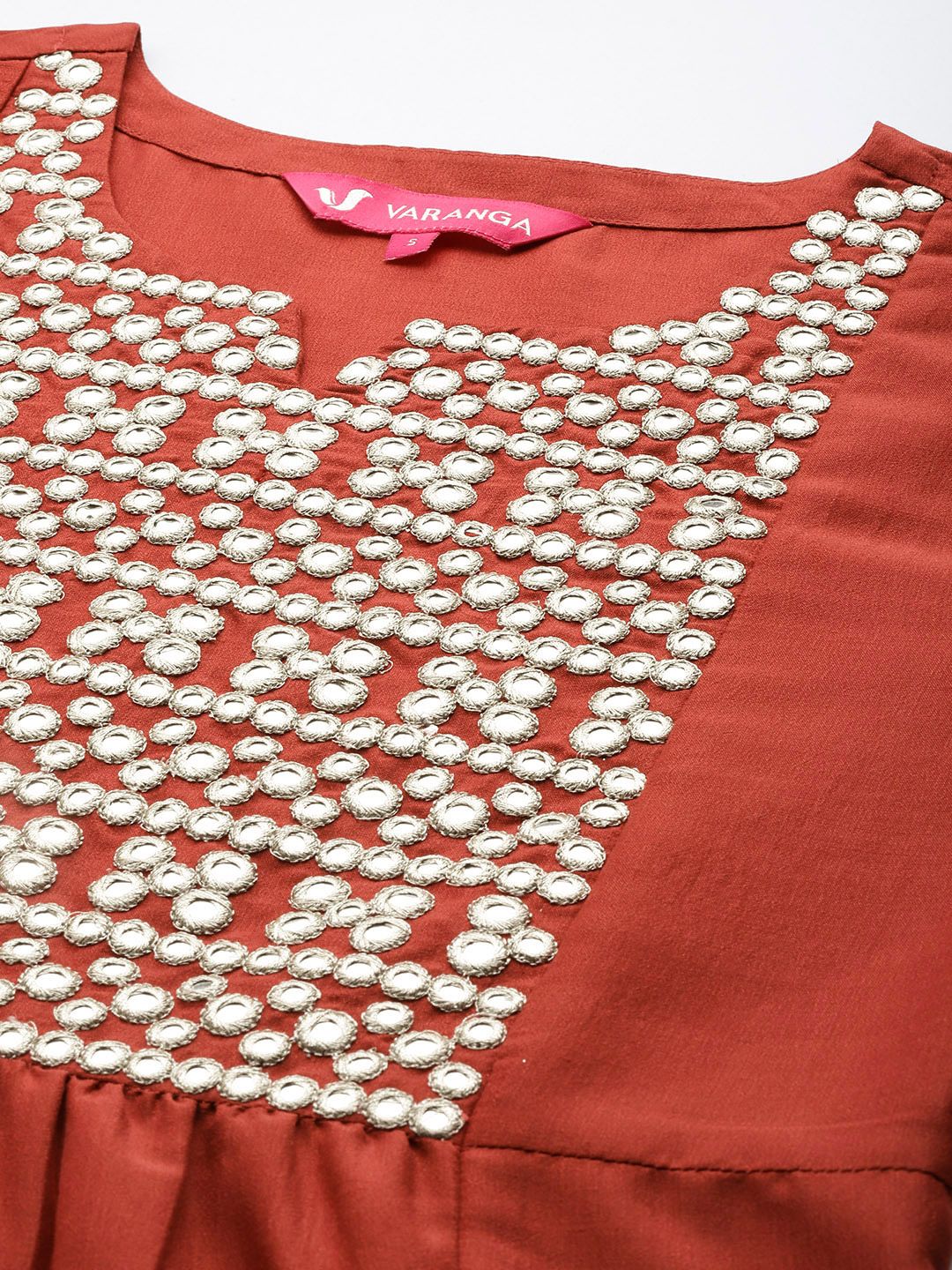 Varanga Embroidered Empire Mirror Work Kurta With Trousers & With Dupatta