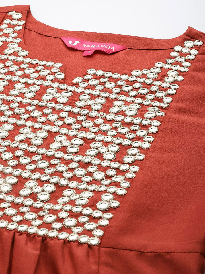 Varanga Embroidered Empire Mirror Work Kurta With Trousers & With Dupatta