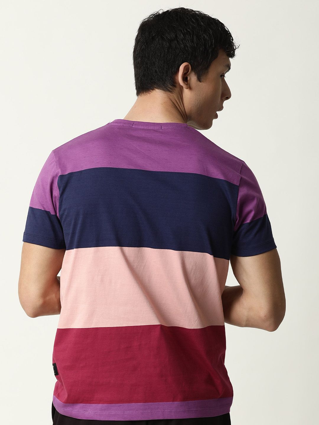 RARE RABBIT Men Purple Colourblocked Pure Cotton Slim Fit T-shirt