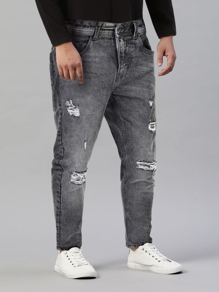 LOCOMOTIVE Men Grey Tapered Fit Mildly Distressed Stretchable Jeans
