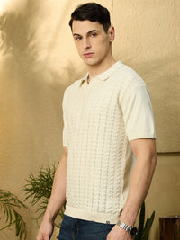 DENNISON Men Textured Polo Collar Knitted T-Shirt
