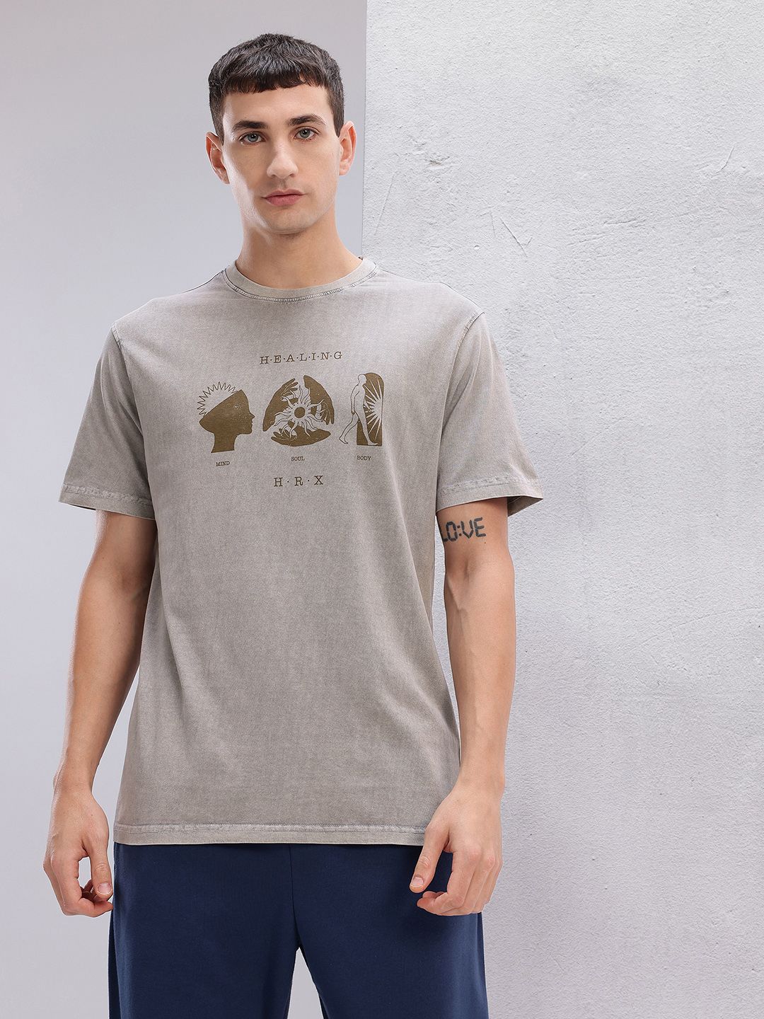 HRX by Hrithik Roshan Washed Pure Cotton Yoga T-shirt