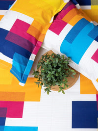 URBAN SPACE Divine White Geometric 144 TC Pure Cotton Queen Bedsheet With 2 Pillow Covers
