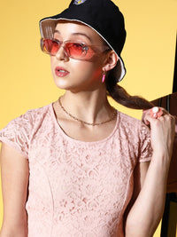 Berrylush Women Pretty Pink Floral Back Details Dress