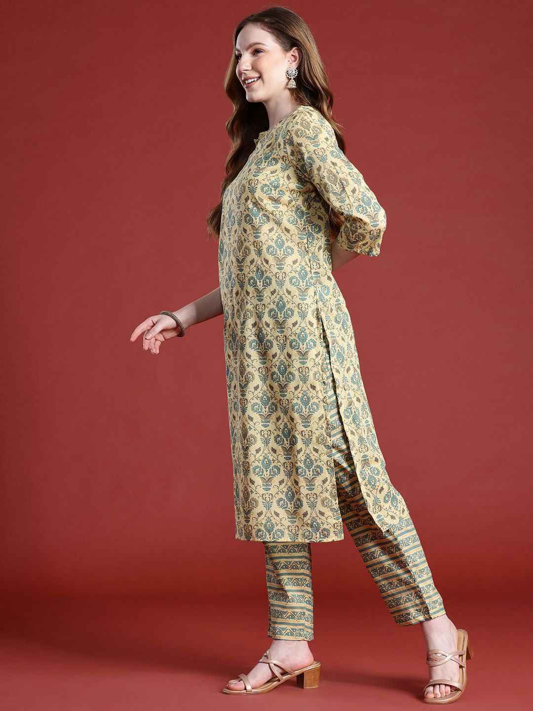 Anouk Ethnic Motifs Printed Cotton Kurta Set With Embellished Detail Dupatta