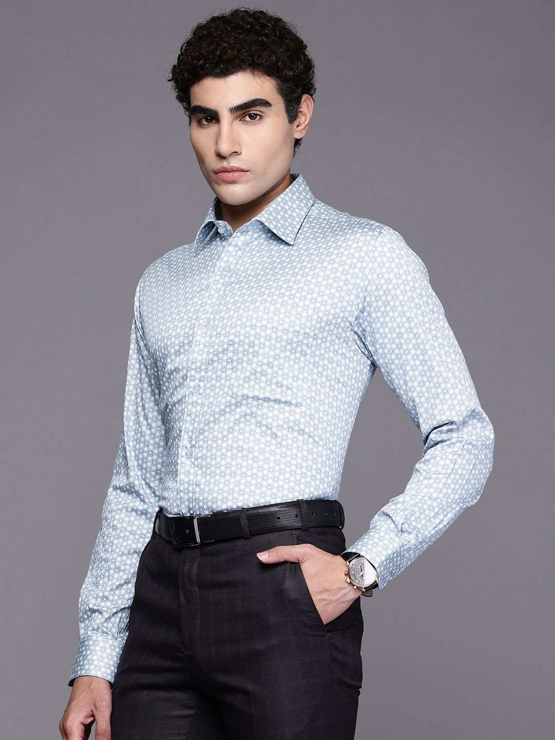 Raymond Pure Cotton Slim Fit Geometric Printed Formal Shirt