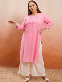 Vishudh Plus Size Ethnic Motifs Embroidered Straight Kurta