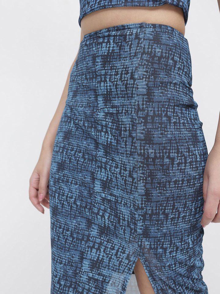 DressBerry Trippy Print Mesh Moment Slit Pencil Midi Skirt