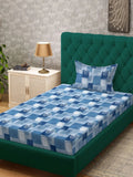 Myntra Elegant Homes Blue & White Geometric 400 TC Single Bedsheet with 1 Pillow Covers