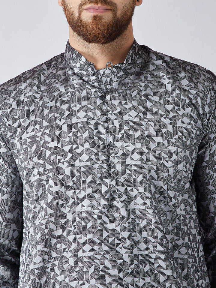 SOJANYA Men Grey Woven Design Straight Kurta