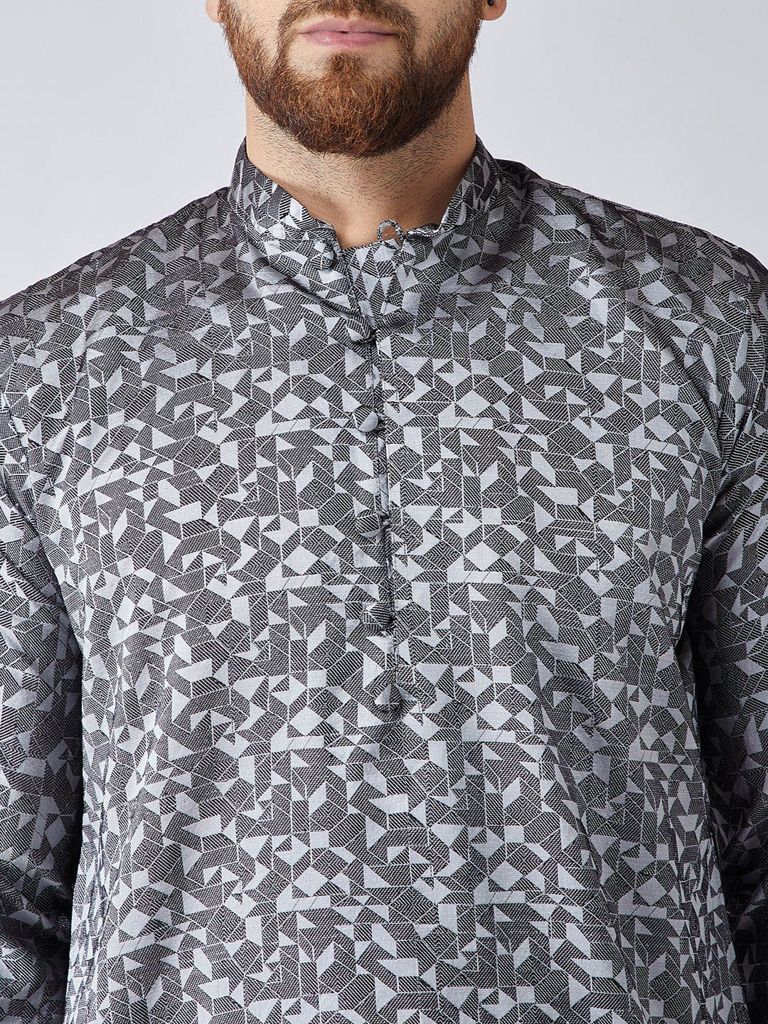 SOJANYA Men Grey Woven Design Straight Kurta