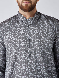 SOJANYA Men Grey Woven Design Straight Kurta