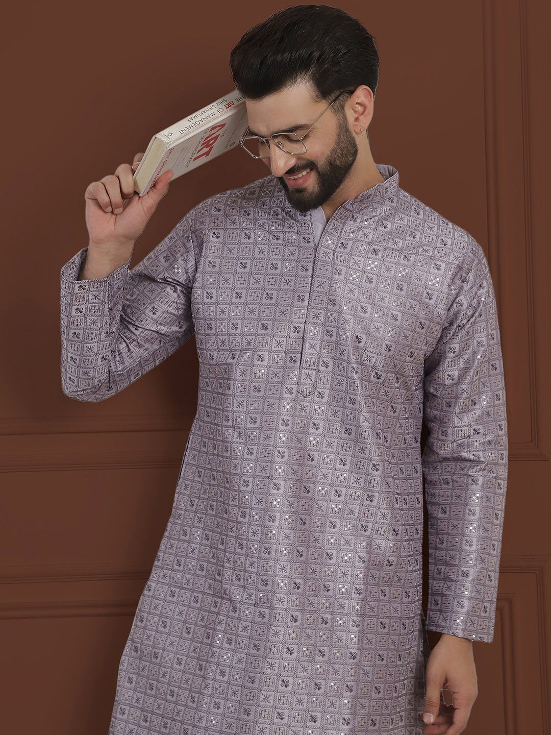 SOJANYA LUXE Ethnic Motifs Embroidered Mandarin Collar Straight Cotton Silk Kurta & Pyjama