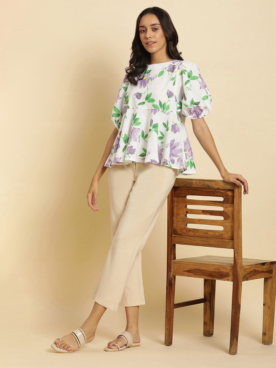 W Floral Printed Cotton A Line Top
