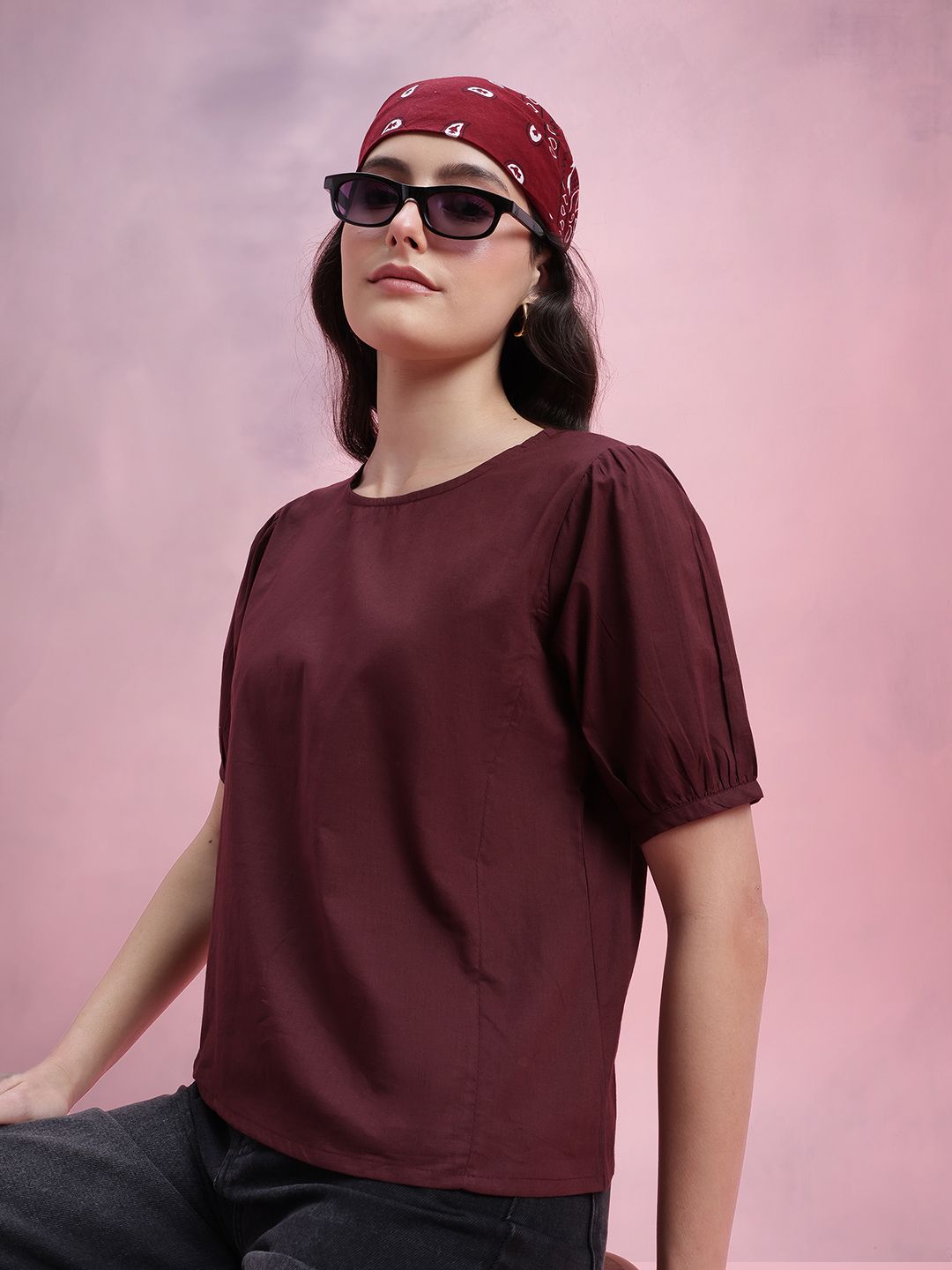 DressBerry Puff Sleeves Pure Cotton Top