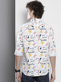 The Indian Garage Co Men White Printed Cotton Casual Shirt