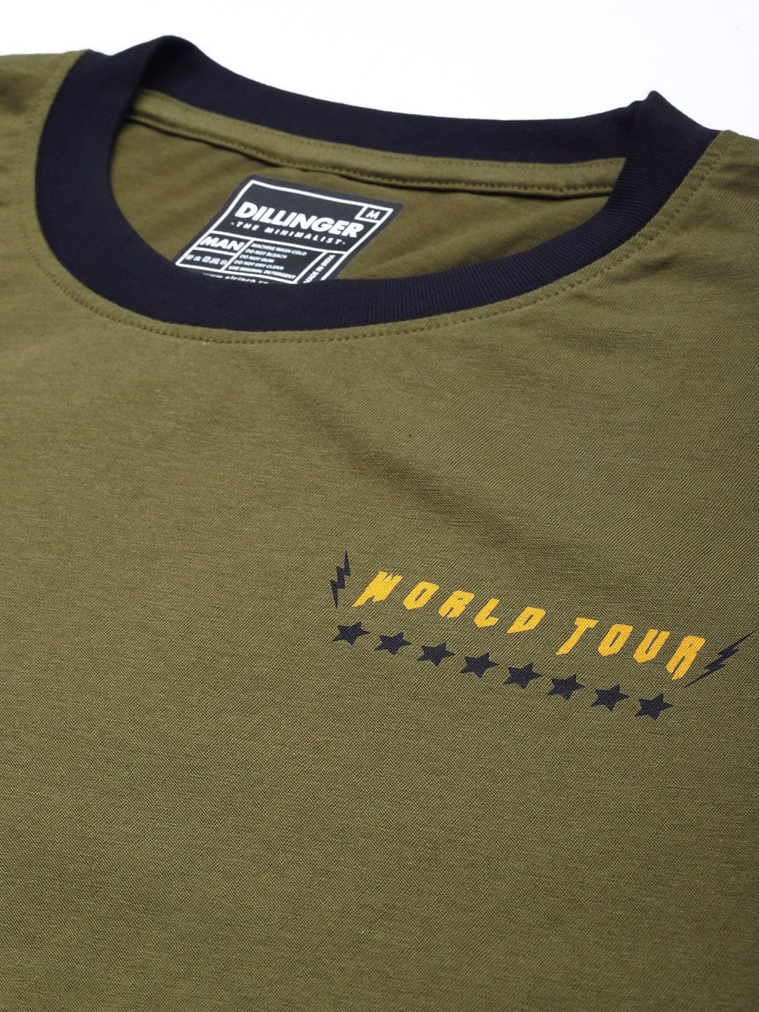 DILLINGER Men Olive Green Printed Cotton Oversized  T-shirt