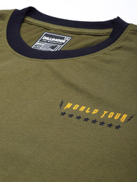 DILLINGER Men Olive Green Printed Cotton Oversized  T-shirt