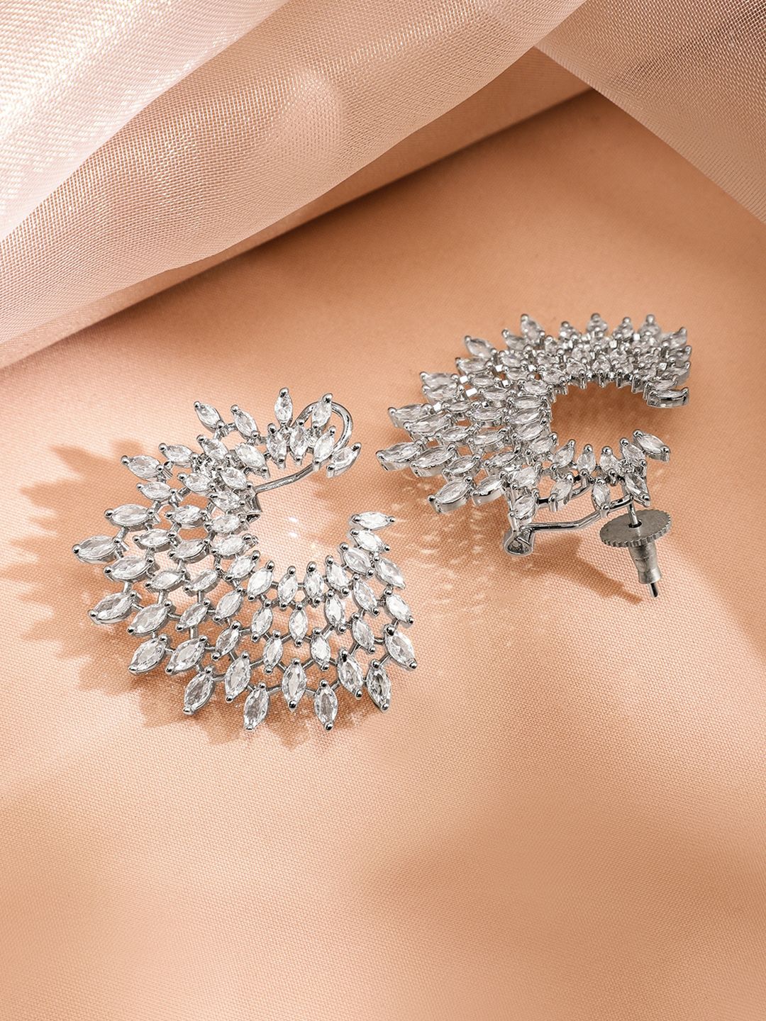 Rubans perak bersalut iklan buatan tangan buatan tangan & padu zirkonia bertudung spiral stud anting-anting