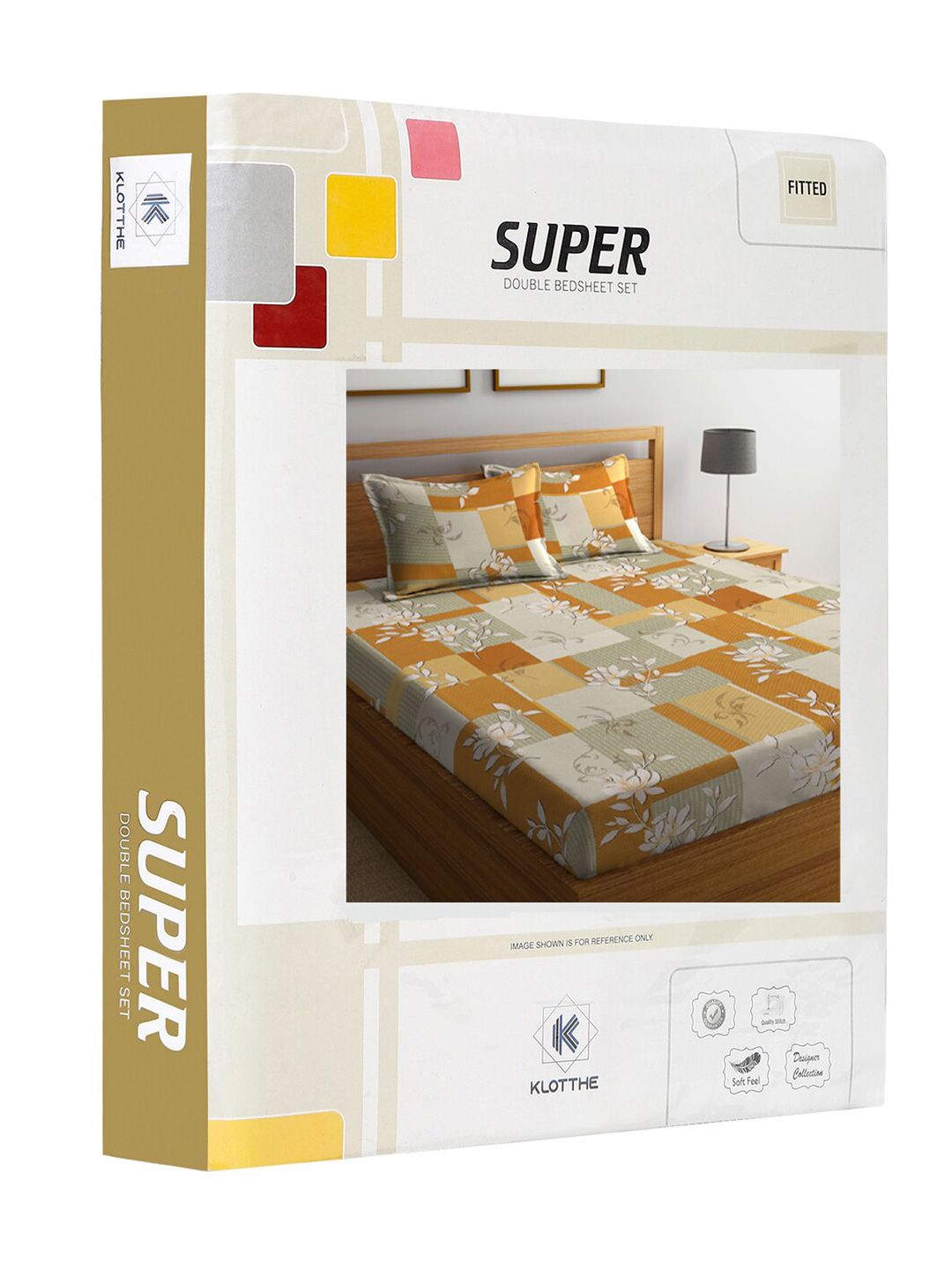KLOTTHE Mustard-Yellow & White Floral-Printed 400TC Pure Cotton Fitted Double Bedsheet Set