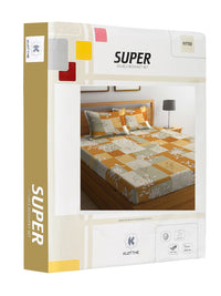 KLOTTHE Mustard-Yellow & White Floral-Printed 400TC Pure Cotton Fitted Double Bedsheet Set