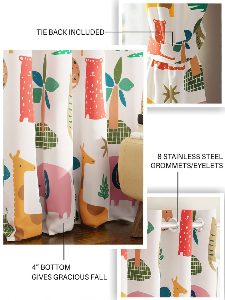 URBAN SPACE White & Green Printed Room Darkening Window Curtain