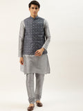 SOJANYA Men Grey Kurta with Churidar And Nehru Jacket