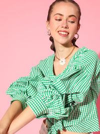 Antheaa Women Gorgeous Green Checked Summer Gingham Top