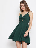 Berrylush Green Twisted Fit and Flare Dress with Cut-Outs