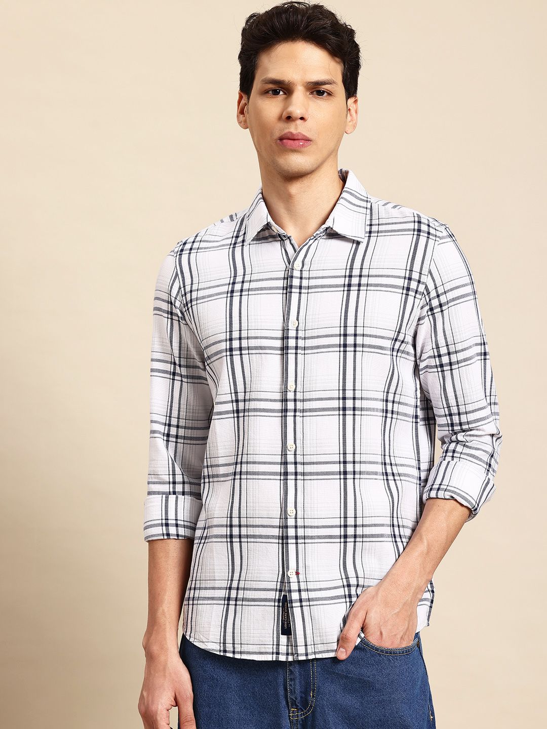 Being Human Men Slim Fit Pure Cotton Checked Casual Shirt