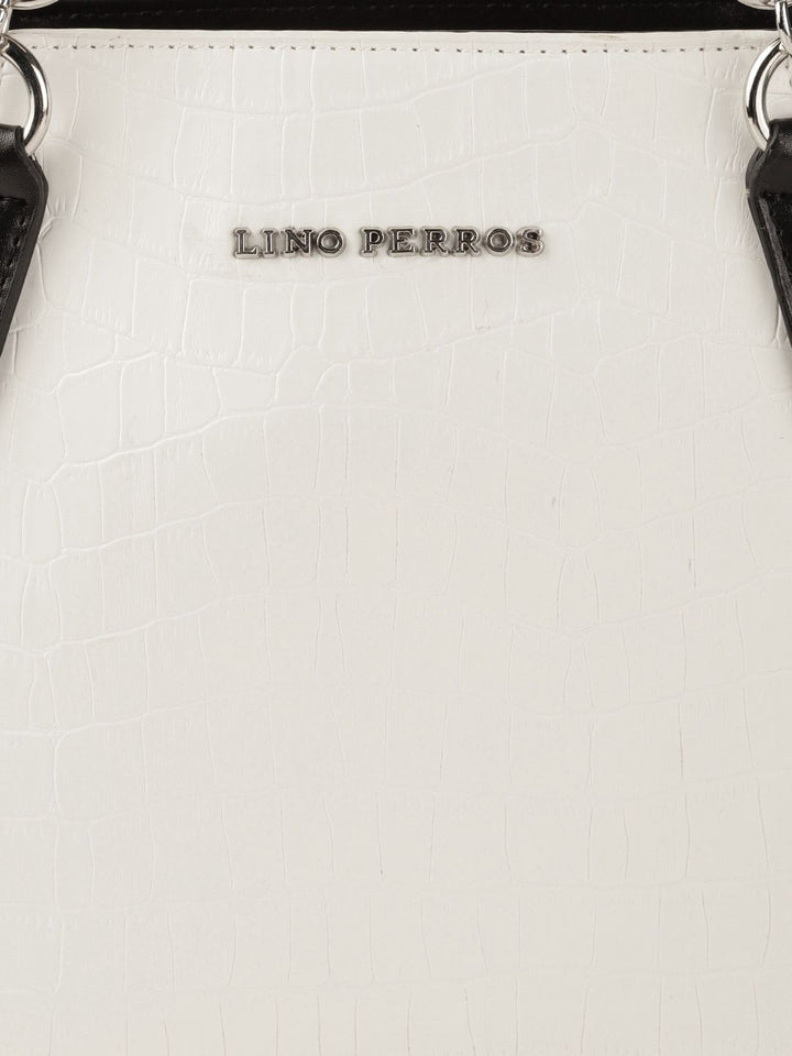 Lino Perros White Textured PU Structured Handheld Bag