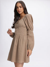 DressBerry Drama Sleeves Textured A-Line Dress