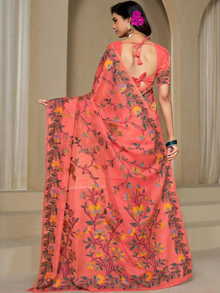 KALINI Orange Pure Cotton Woven Design Sarees