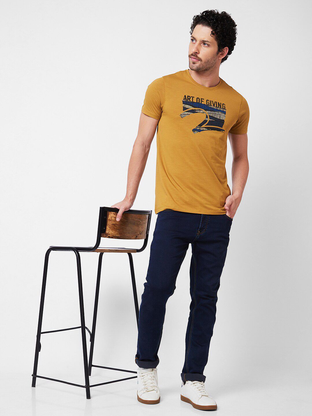 SPYKAR Typography Printed Round Neck Slim Fit Casual T-shirt