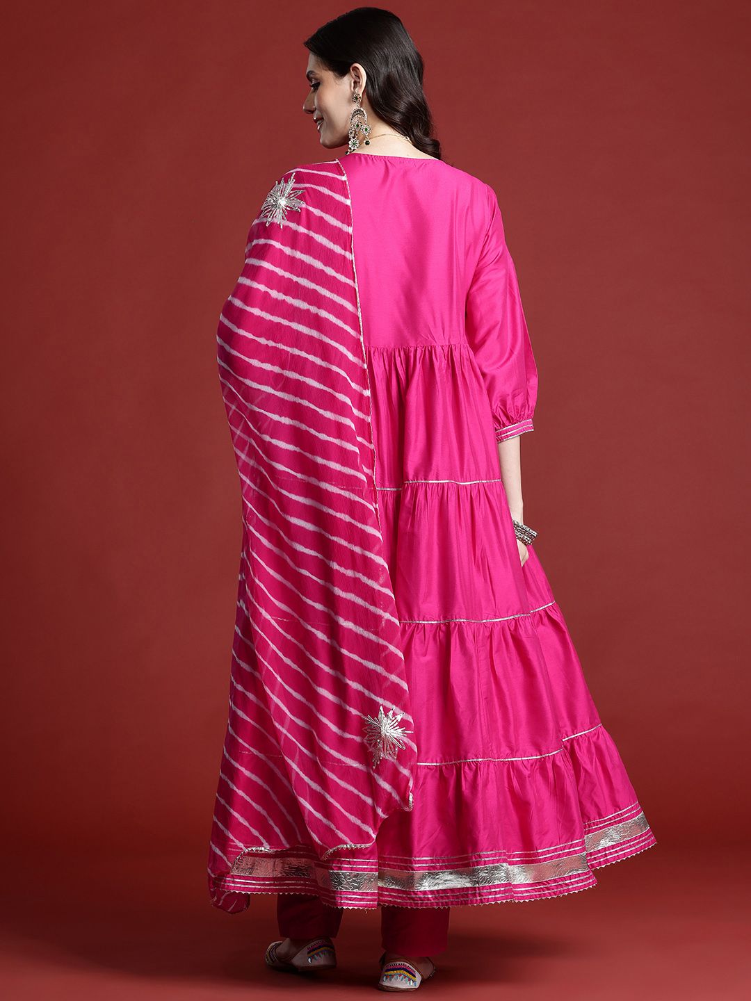 Anouk Women Tiered Gotta Patti Kurta with Salwar & With Dupatta