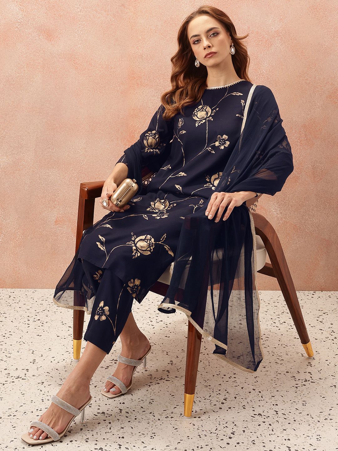 all about you Women Floral Printed Regular Gotta Patti Kurta with Trousers & With Dupatta