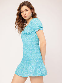 DressBerry Floral Finesse Smocked Printed Mini Empire Dress