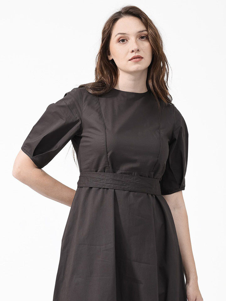 RAREISM Short Sleeves Mandarin Collar Cotton A-Line Midi Dress