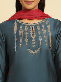 W Embroidered Straight Kurta with Trouser & Dupatta