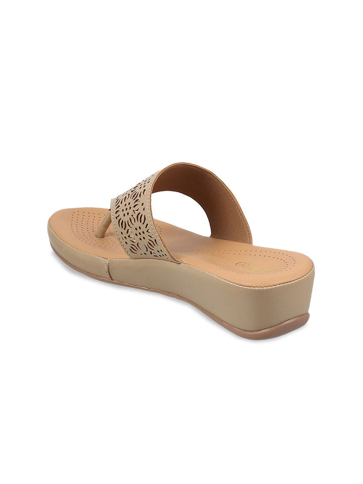 Metro Women Beige Embellished Sandal with Laser Cuts