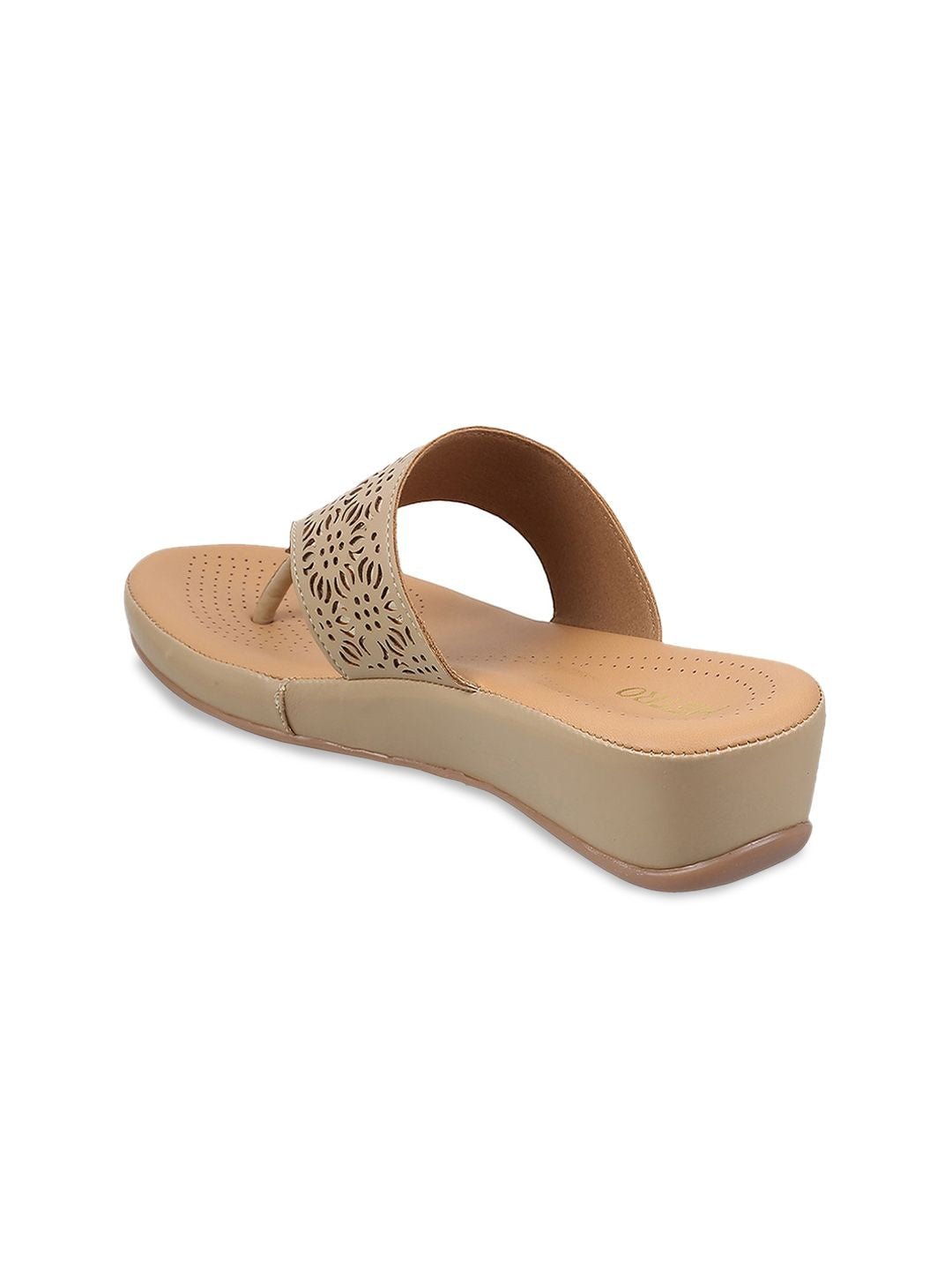 Metro Women Beige Embellished Sandal with Laser Cuts