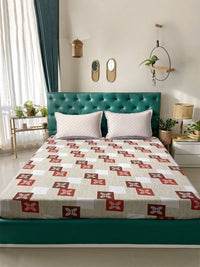 Myntra Elegant Homes Beige & Brown Geometric 400 TC King Bedsheet dengan 2 Sarung Bantal