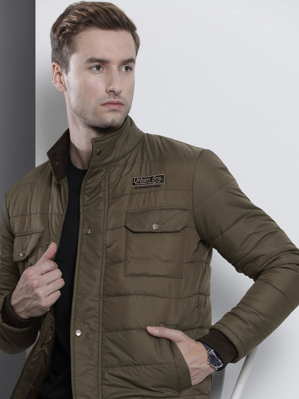 The Indian Garage Co Men Zip-Front Puffer Jacket with Flap-Button Pockets