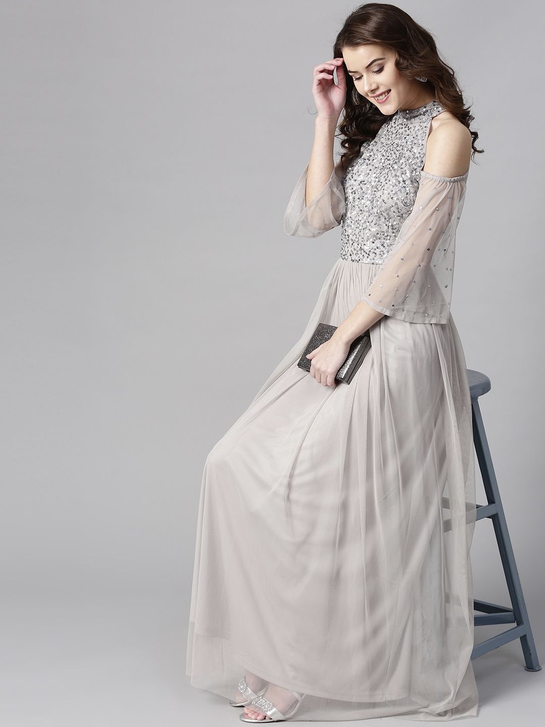 STREET 9 Grey Maxi Dress with Sequinned Detail