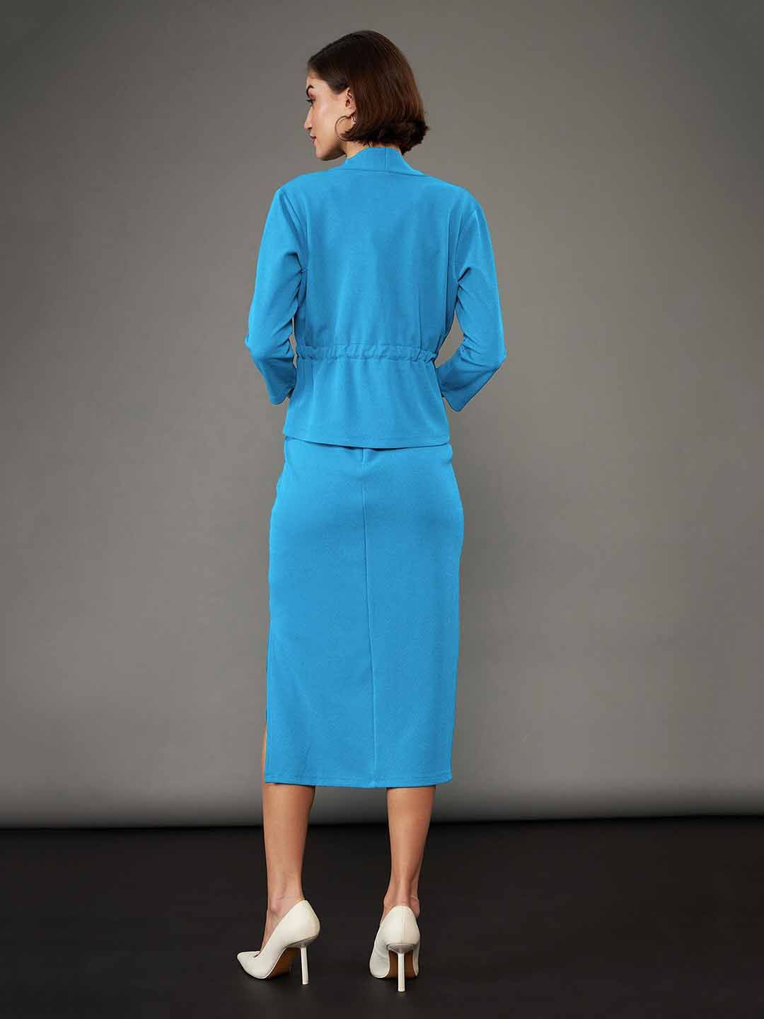 SASSAFRAS worklyf Square Neck Bodycon Midi Dress With Shrug