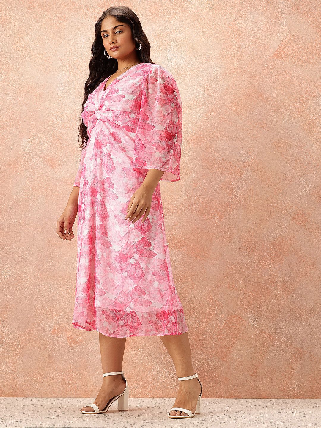 all about you Plus Size Floral Print Knot Detail A-Line Midi Dress