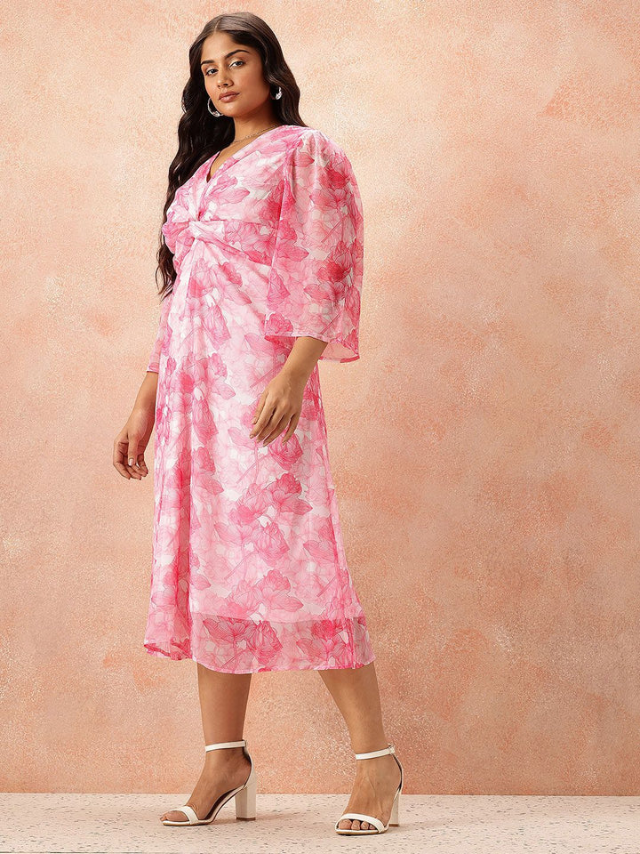 all about you Plus Size Floral Print Knot Detail A-Line Midi Dress