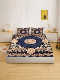 Myntra Elegant Homes Blue & Peach-Coloured Floral 400 TC King Cadar dengan 2 Sarung Bantal